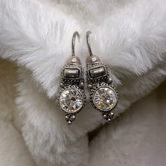 Unique Vintage Silver Crystal or CZ Drop Earrings - Picture 2 of 10